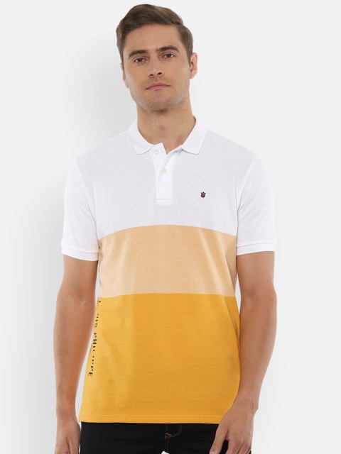 

Louis Philippe Sport Men White Yellow Colourblocked Pure Cotton T-shirt