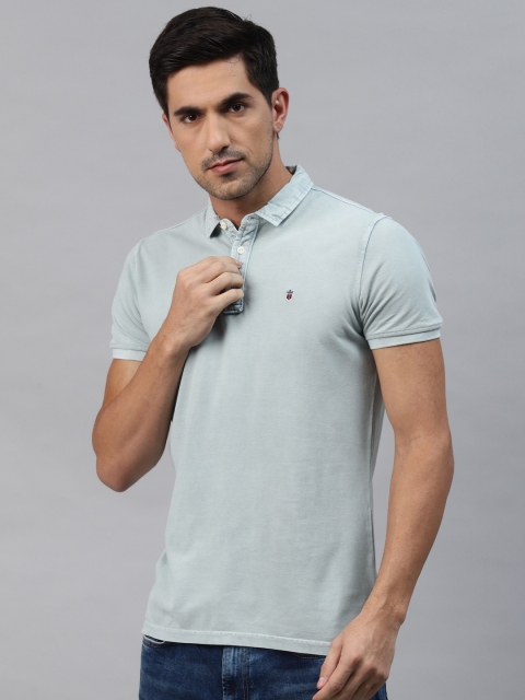 

Louis Philippe Jeans Men Blue Pure Cotton Slim Fit Solid Polo Collar T-shirt