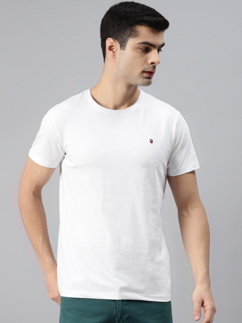 

Louis Philippe Jeans Men White Solid Pure Cotton Slim Fit T-shirt