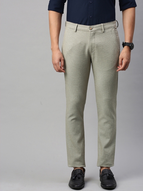 

Louis Philippe Sport Men Beige Checked Super Slim Fit Low-Rise Regular Trousers