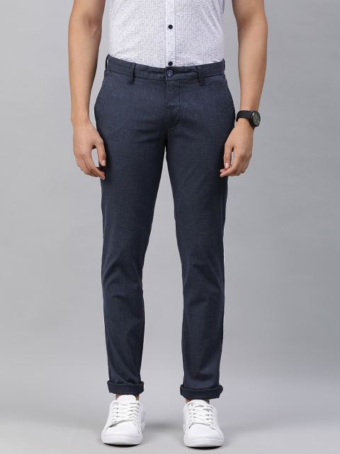 

Louis Philippe Sport Men Navy Blue Checked Slim Fit Low-Rise Regular Trousers
