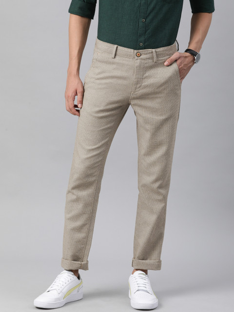 

Louis Philippe Sport Men Beige Textured Printed Slim Fit Low-Rise Regular Trousers