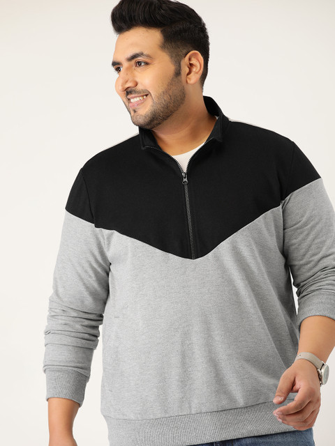 

Sztori Plus Size Men Grey & Black Colourblocked Sweatshirt