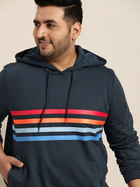 

Sztori Men Plus Size Navy Blue & Red Striped Hooded Pullover Sweatshirt