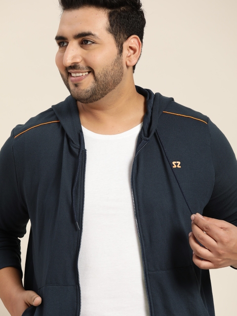 

Sztori Men Plus Size Navy Blue Solid Hooded Sweatshirt