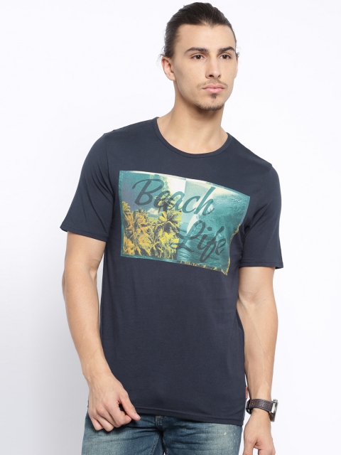 

Jack Jones Originals Navy Printed Pure Cotton T-shirt, Navy blue