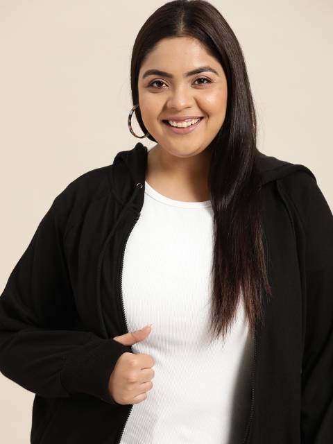 

Sztori Women Plus Size Black Solid Hooded Sweatshirt