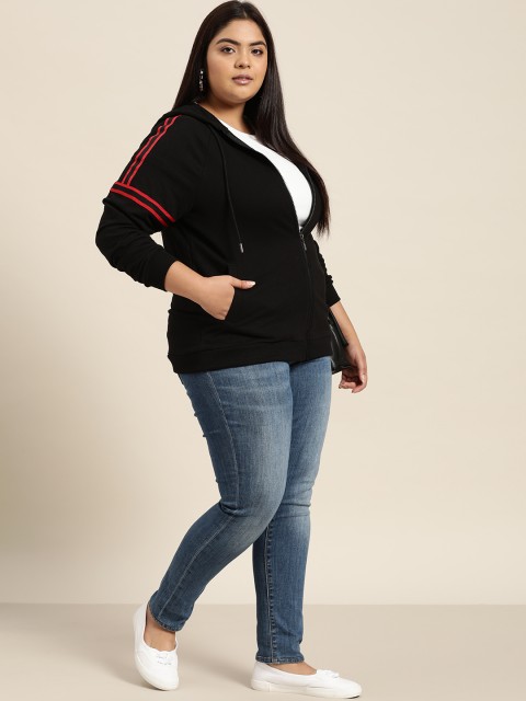 

Sztori Women Plus Size Black Solid Hooded Sweatshirt