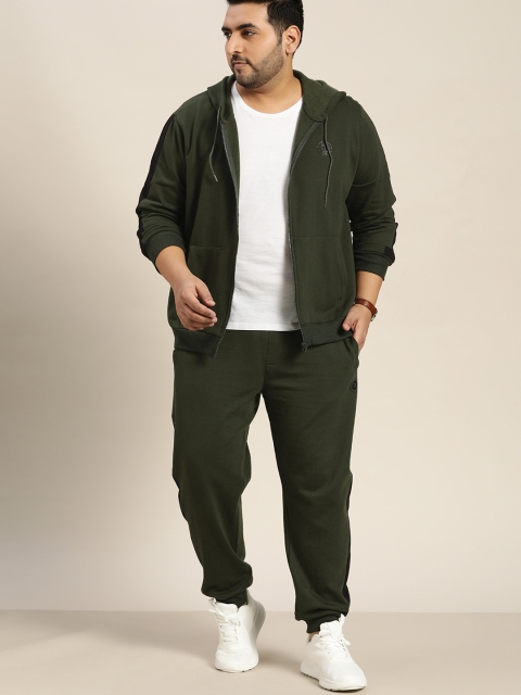 

Sztori Men Plus Size Olive Green Solid Tracksuit