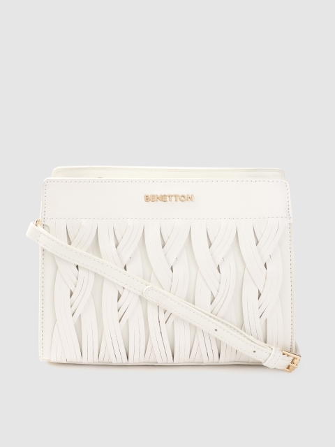 

United Colors of Benetton White Braided Structured Small Sling Bag