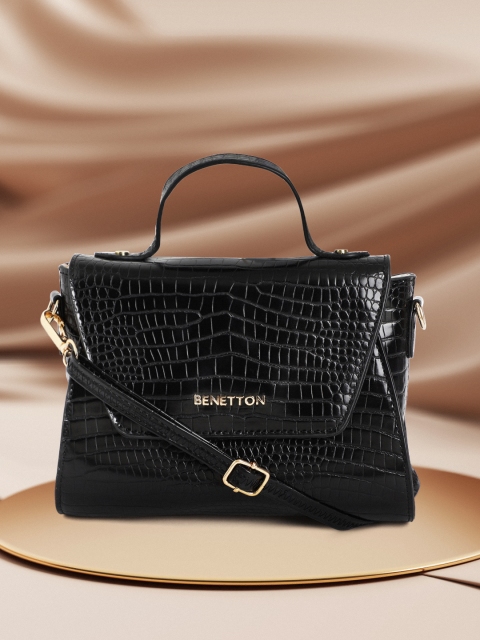 

United Colors of Benetton Black Textured Satchel