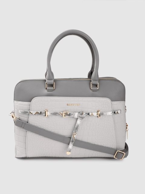 

United Colors of Benetton Women Grey Croc Textured 16 Inch Laptop Bag
