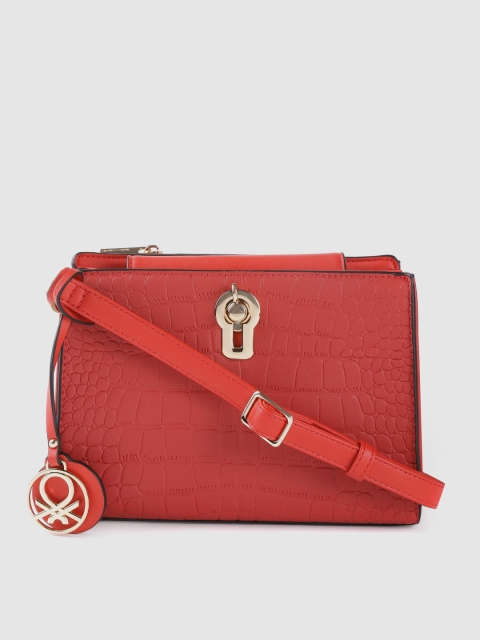 

United Colors of Benetton Red Croc Textured Structured Sling Bag