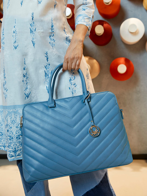 

United Colors of Benetton Women Teal Blue 16 Inch Quilted Laptop Bag