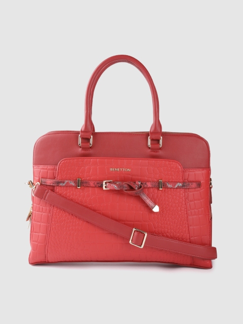 

United Colors of Benetton Women Red Croc Textured 15 Inch Laptop Bag