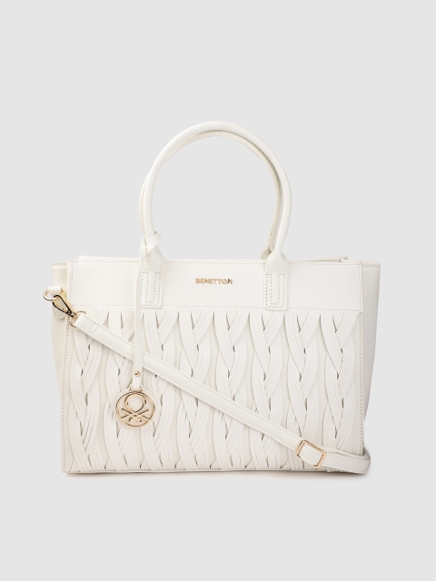 

United Colors of Benetton White Braided Textured Structured Handheld Bag
