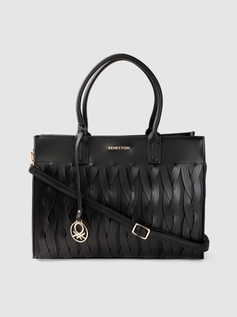 

United Colors of Benetton Black Braided Structured Handheld Bag
