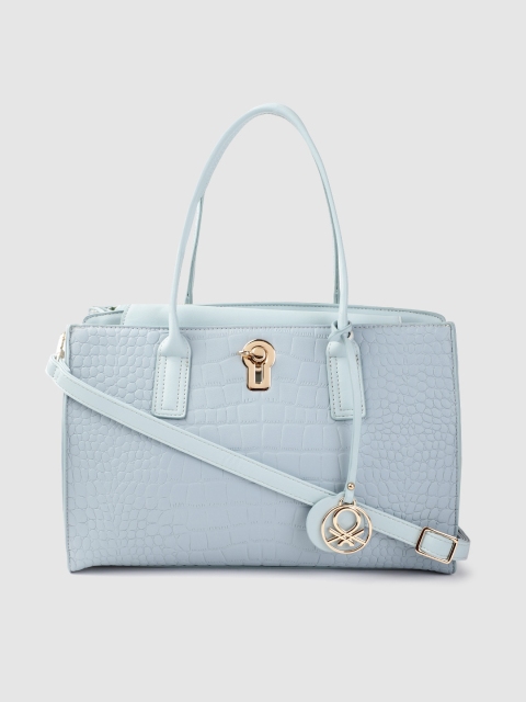

United Colors of Benetton Blue Croc Textured Bowling Shoulder Bag