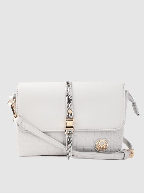 

United Colors of Benetton Grey Croc Textured Small Sling Bag