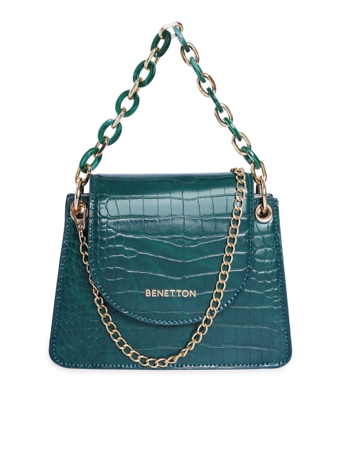 

United Colors of Benetton Green Animal Printed Structured Handheld Bag