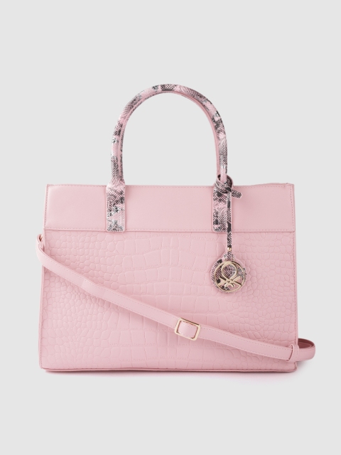 

United Colors of Benetton Pink Croc Textured Structured Handheld Bag