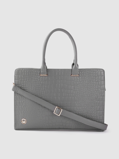 

United Colors of Benetton Women Grey Croc Textured 15 Inch Laptop Bag