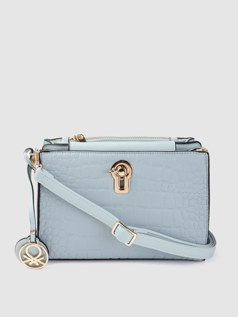 

United Colors of Benetton Blue Croc Textured Structured Sling Bag