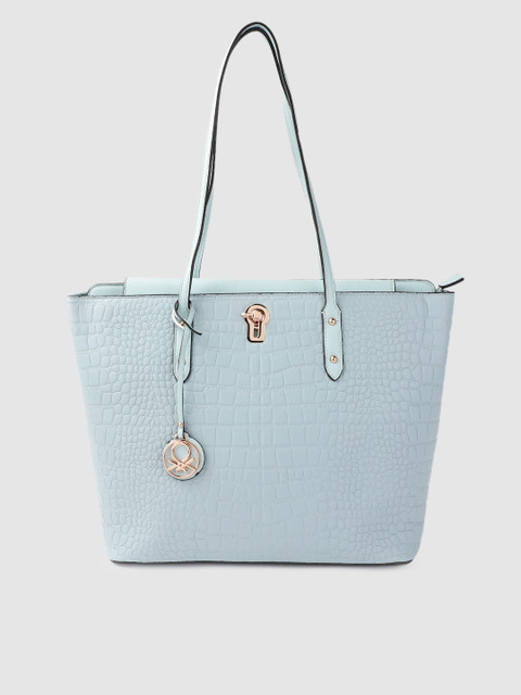 

United Colors of Benetton Blue Croc Textured Shopper Shoulder Bag