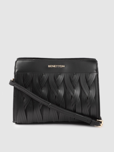 

United Colors of Benetton Black Braided Textured Small Structured Sling Bag