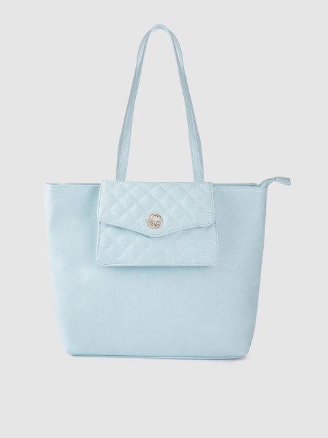 

United Colors of Benetton Blue Solid Structured Shoulder Bag with Quilted Detail