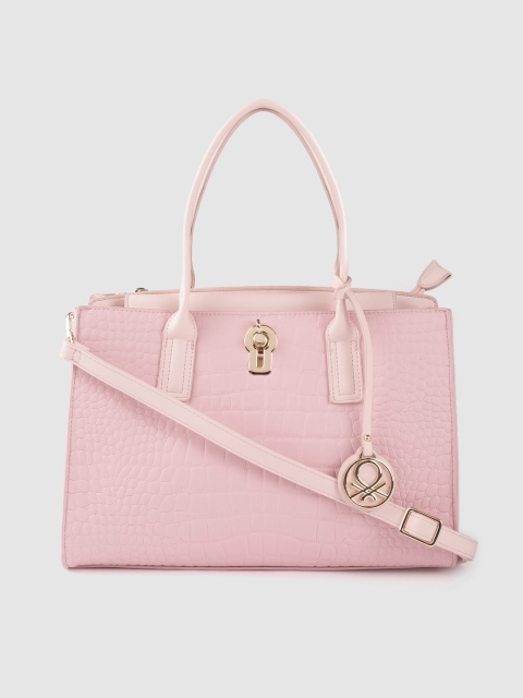 

United Colors of Benetton Pink Croc-Textured Structured Handheld Bag