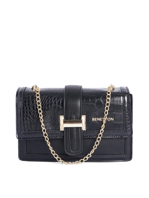 

United Colors of Benetton Black Animal Textured Structured Sling Bag