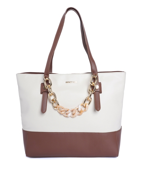 

United Colors of Benetton White Colourblocked Structured Shoulder Bag