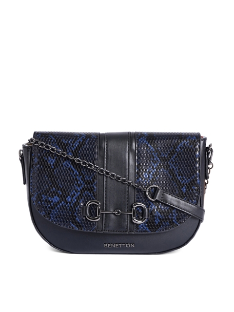 

United Colors of Benetton Blue Animal Printed Half Moon Sling Bag