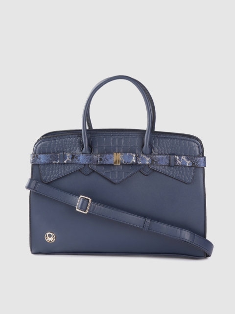 

United Colors of Benetton Women Navy Blue Croc-Texture Detail 15 Inch Laptop Bag