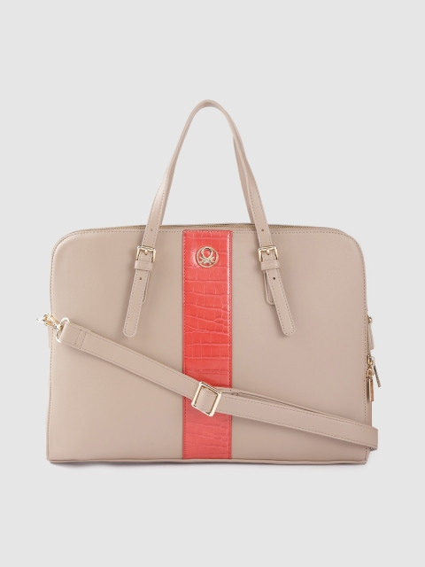 

United Colors of Benetton Women Beige & Red Croc-Texture Detail 15 Inch Laptop Bag