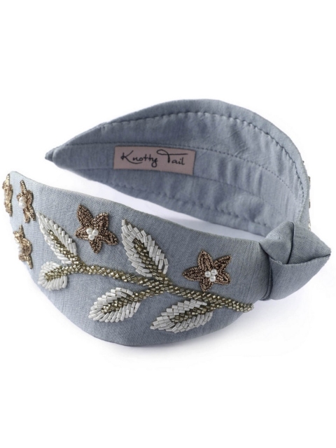 

Knotty Grey Embroidered Tail Pastel Floral Head Band