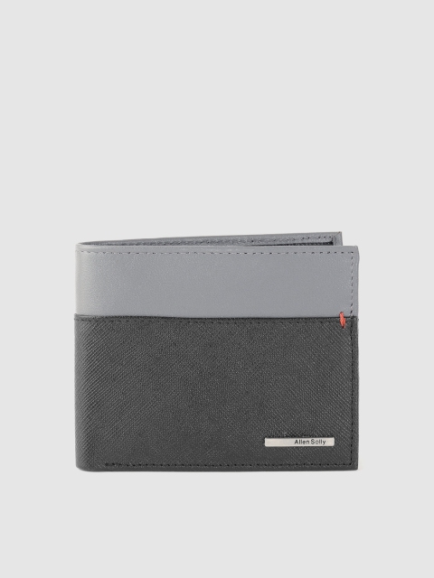 

Allen Solly Men Black & Grey Saffiano Textured Leather Two Fold Wallet