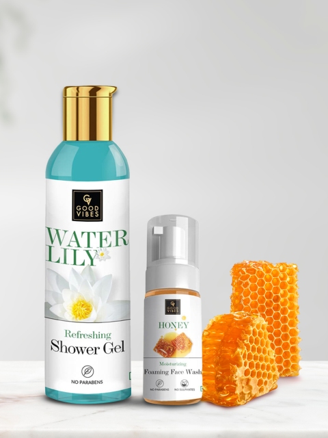 

Good Vibes Honey Face Wash & Waterlily Shower Gel 350ml, Transparent