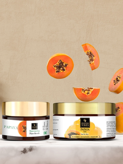 

Good Vibes Set Of 2 Papaya Gel & Rejuvenating Face Scrub 100 g, Transparent