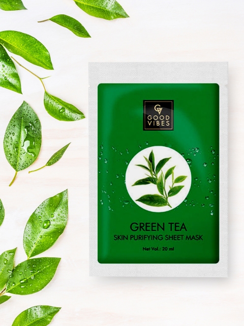 

Good Vibes Pack of 5 Green Tea Skin Purifying Sheet Masks 100 ml, Transparent