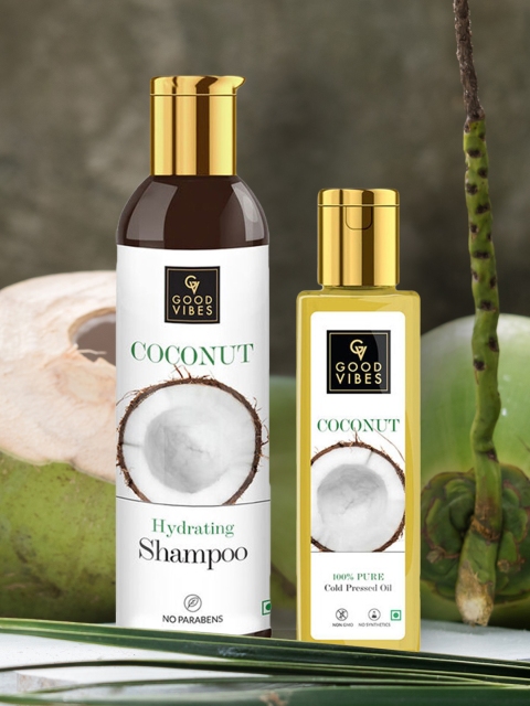 

Good Vibes Set Of 2 Coconut Hydrating Shampoo & 100% Pure Cold Pressed Coconut Oil 400 ml, Transparent