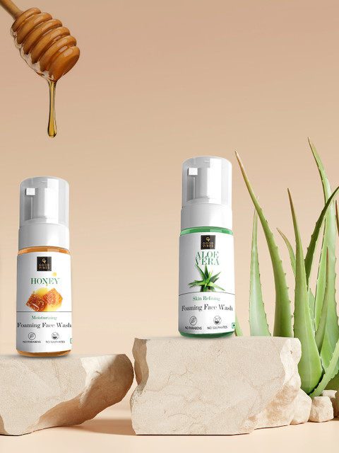 

Good Vibes Set of 2 Moisturizing Foaming Face Wash - Aloe Vera + Honey - 150 ml each, Transparent