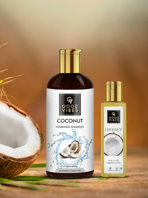 

Good Vibes Coconut Shampoo & 100% Pure Coconut Carrier Oil Cold Pressed Combo 400 ml, Transparent