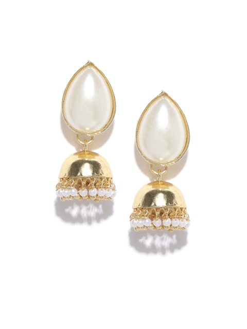 

Fida Gold-Toned & Off-White Stone-Studded Jhumka Earrings