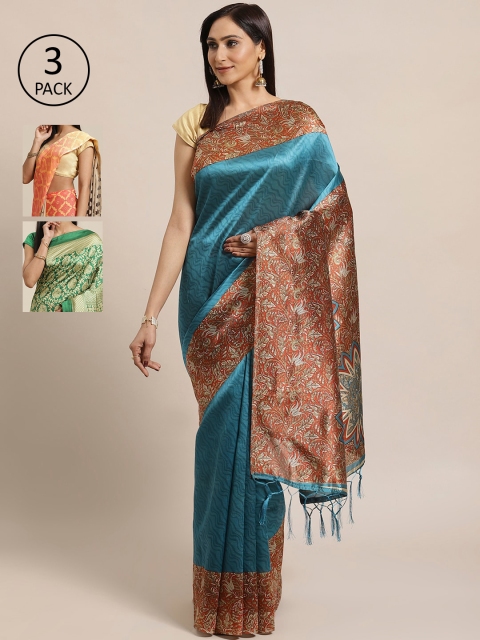 

KALINI Teal & Rust Art Silk Saree