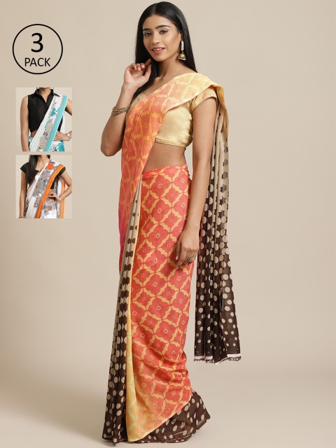 

KALINI Pack Of 3 Art Silk Sarees, Peach