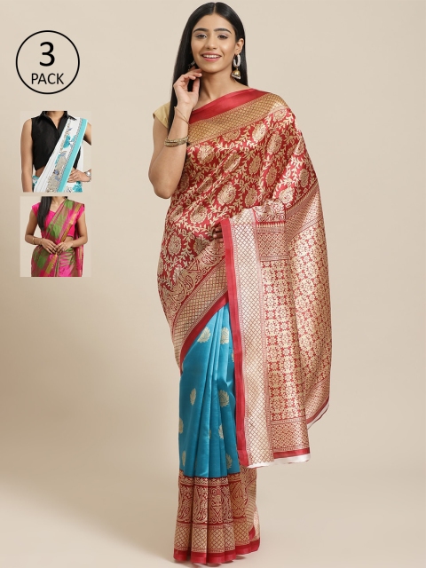 

KALINI Pack Of 3 Printed Sarees, Red