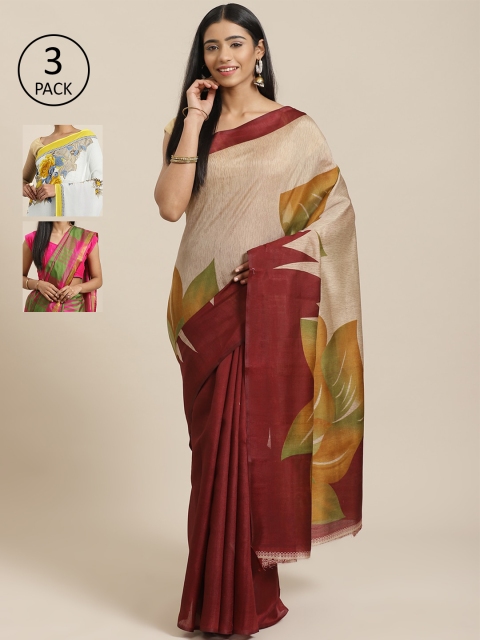 

KALINI Pack Of 3 Saree, Beige