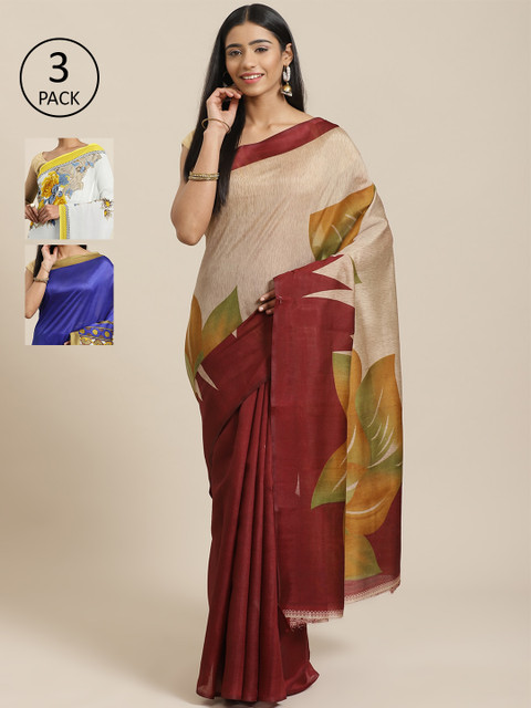 

KALINI Pack Of 3 Saree, Beige